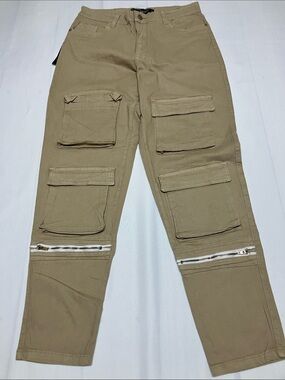 Women’s Khaki Cargo Pants with Knee Zippers